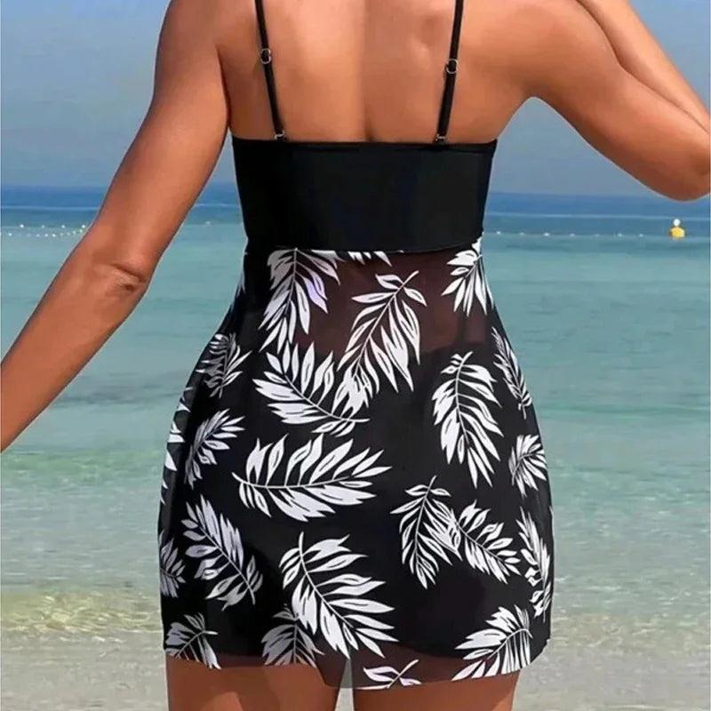 2024 Summer Short Dress Split Swimsuit Women's Sexy Fashion High Waist Swimsuit Thickened Mesh Print Swimming Beach Wear Oasis Select