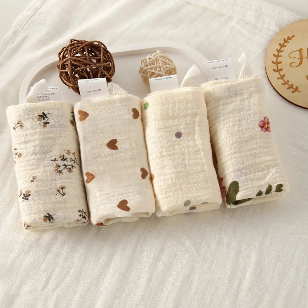 New 4-Layer Pure Cotton Baby Cotton Washcloth Soft Absorbent Square Towels Baby Towels Gauze Cotton Newborn Burp Cloth Oasis Select 9