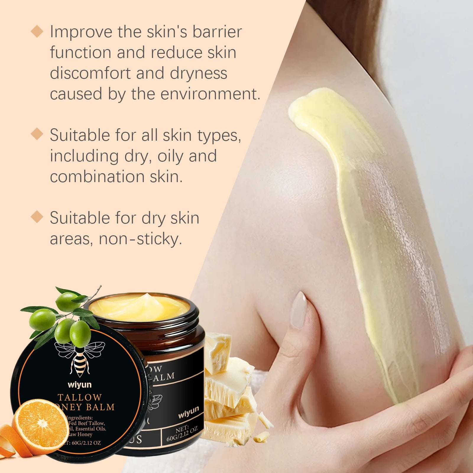 Beef Tallow Honey Cream Fade Dark Spots Remove Melanin Brightening Firming Non-Greasy Lasting Moisturizing Soothing Body Lotion Oasis Select