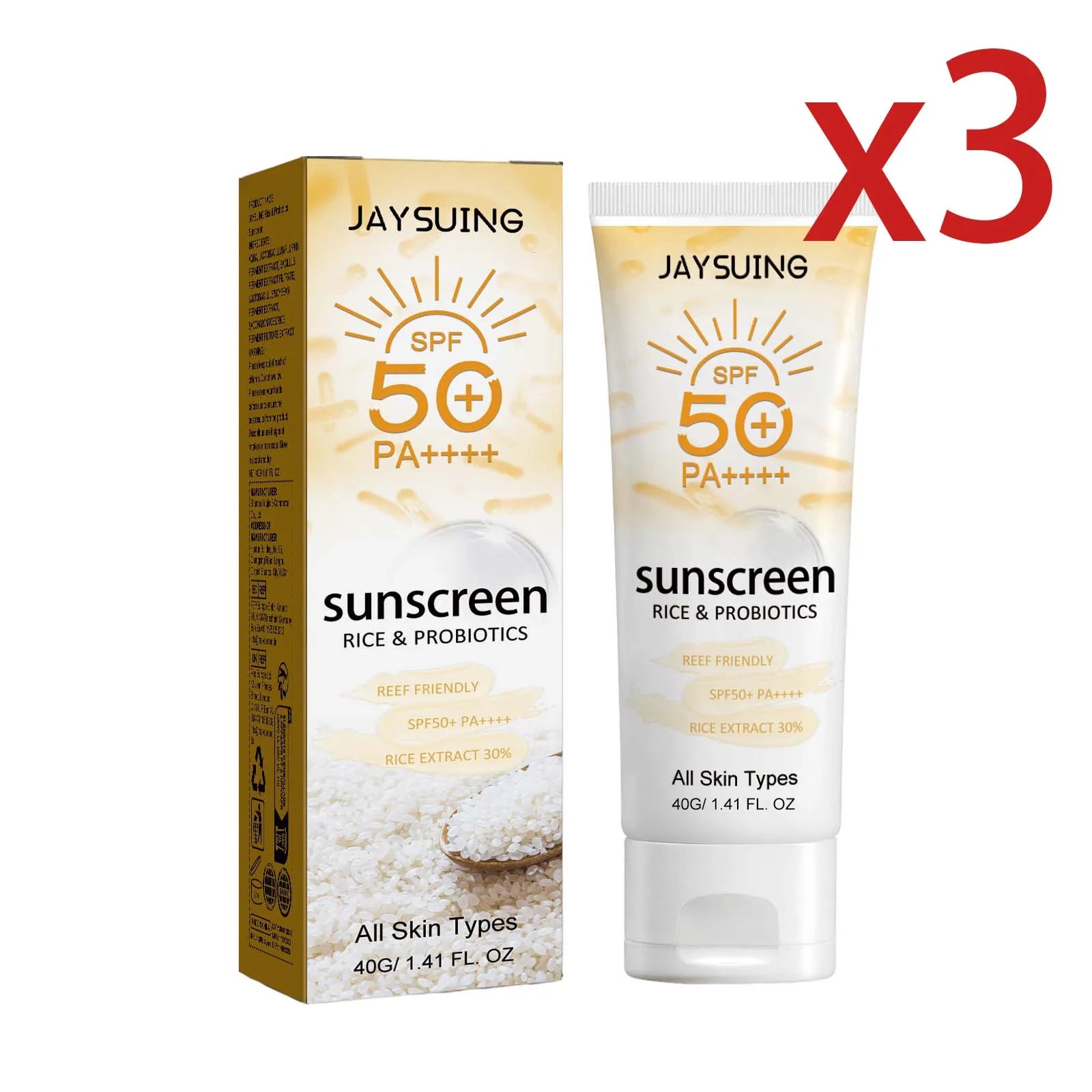 Probiotic Organic Rice Sunscreen Prevent Tanning Reduce Risk Sunburn Waterproof Broad Spectrum Protection UV Resistant Lotion Oasis Select 3x40g