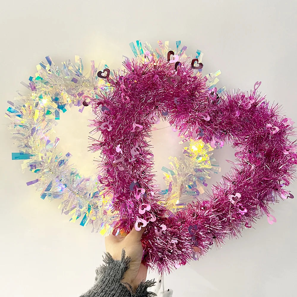 Romantic Luminous Heart Garland ValentineS Day Decoration Glowing Love Themed Fake Grass Garland Pendant for Home Wall Tabletop Oasis Select