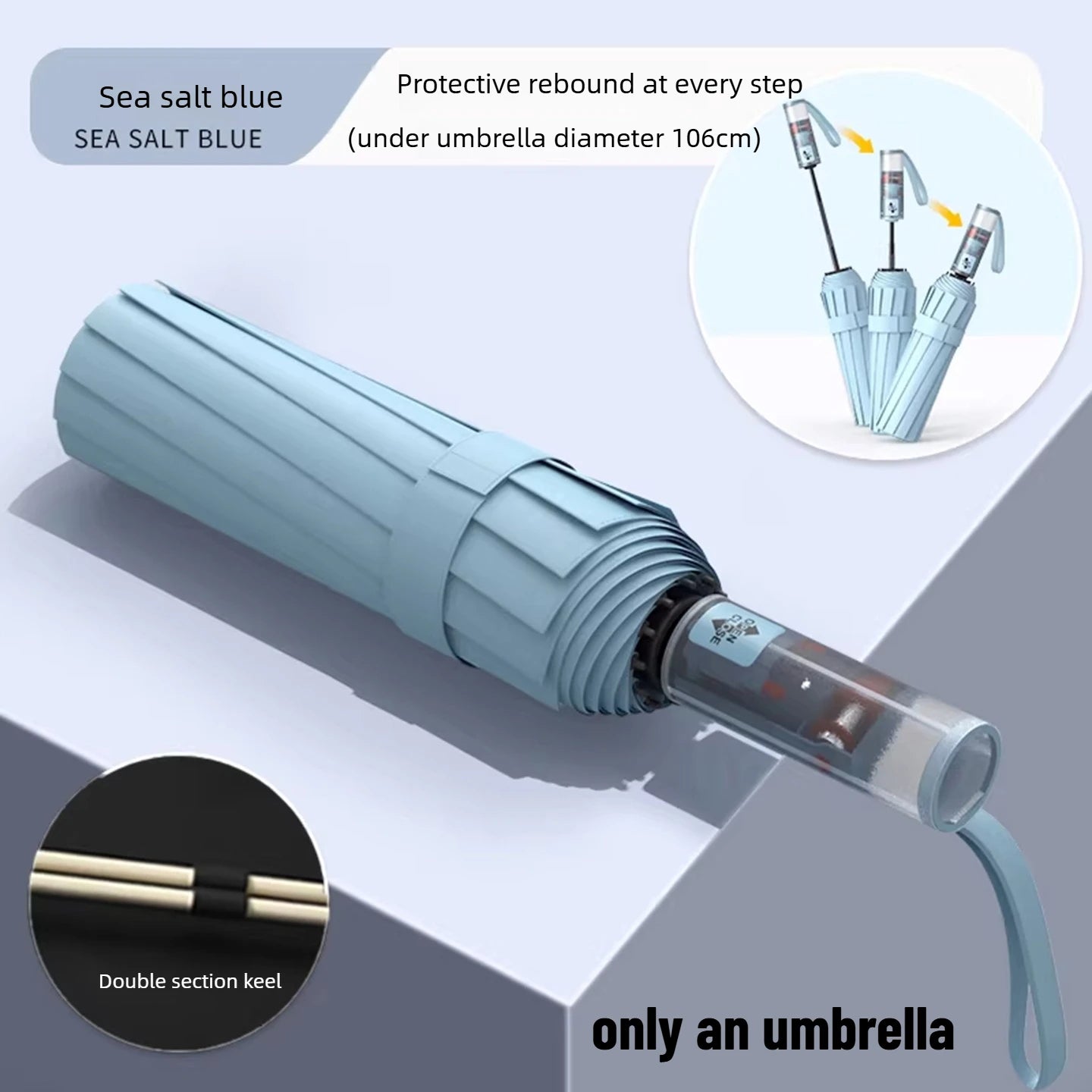 Wind Resistant Automatic Umbrella Foldable Sun Rain Accessory Thickened Durable Design Portable UV Blocking Parasol Oasis Select 72 bone blue 12K iron
