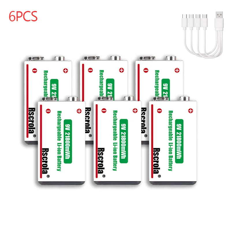 Rscrola USB 9V Rechargeable Battery 21800mWh USB Type-C Rechargeable 9V Li-ion Battery for RC Helicopeter Model Multimeter Toy Oasis Select 6 pcs 9V Batteries 9v