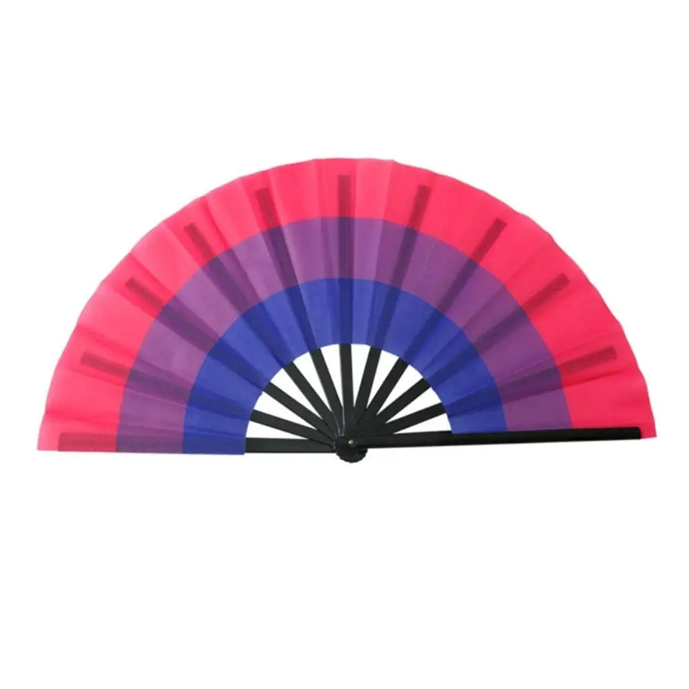 New Foldable Bamboo Fan 33cm Lightweight Holding Laser Colors Hand Fan Portable PVC Clack Clapping Fans for Line Dancing Oasis Select Rainbow 3