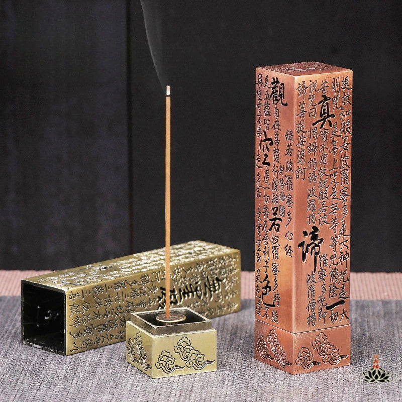 Square Vertical Incense Burner Alloy Buddhist Sutra Incenso Sticks Holder Home Office Lucky Zen Decor Incense Burners Censer Oasis Select