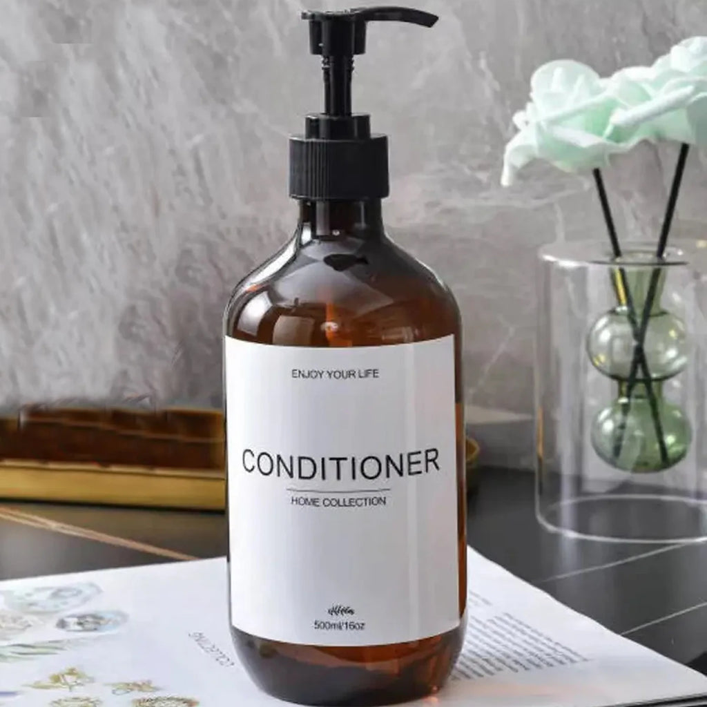Bathroom Shampoo Dispenser Set 500ml Conditioner Body Wash Bottles Refillable Dispenser Farmhouse Decoration Storage Bottles Oasis Select Brown-C 1