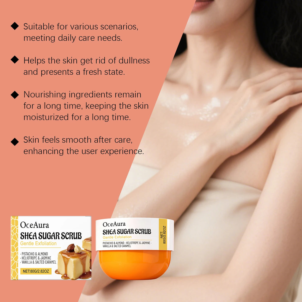 Hydrating Body Scrub Caramel Shea Sugar Scent Deep Exfoliation Remove Dead Skin Brightening Dull Skin Smoothing Bath Body Scrub Oasis Select