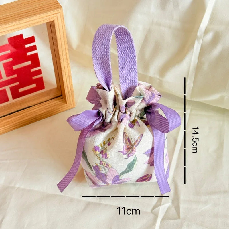 Retro Flower Drawstring Candy Bag | Wedding & Party Gift Pouch