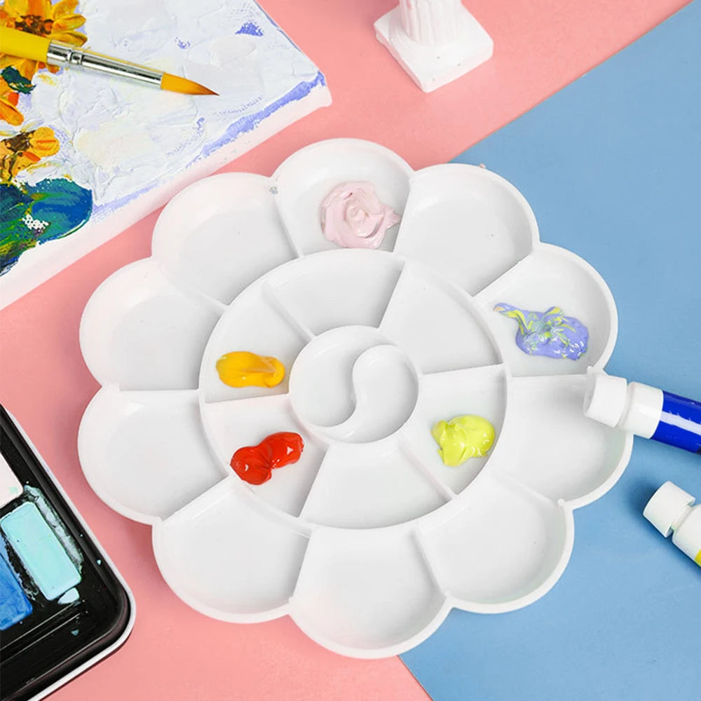 1-5PCS Flower Painting Palette Wells Plastic Reusable Artists Acrylic Watercolor Oil Portable Easy Clean Mixing Tray Oasis Select