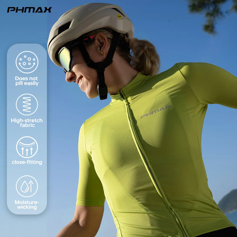 PHMAX Women Cycling Jersey Pro Breathable Summer MTB Road Bike Shirt Reflective Strip 3 Pockets Short Sleeve Cycling Maillot Oasis Select
