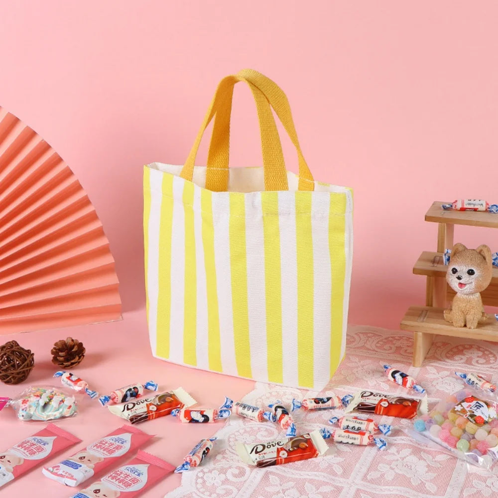 Colorful Striped Canvas Bag Large Capacity Handbag Children's Birthday Gift Bags Women Shopping Handbags Commuter Bento Tote Bag Oasis Select Yellow 1 other