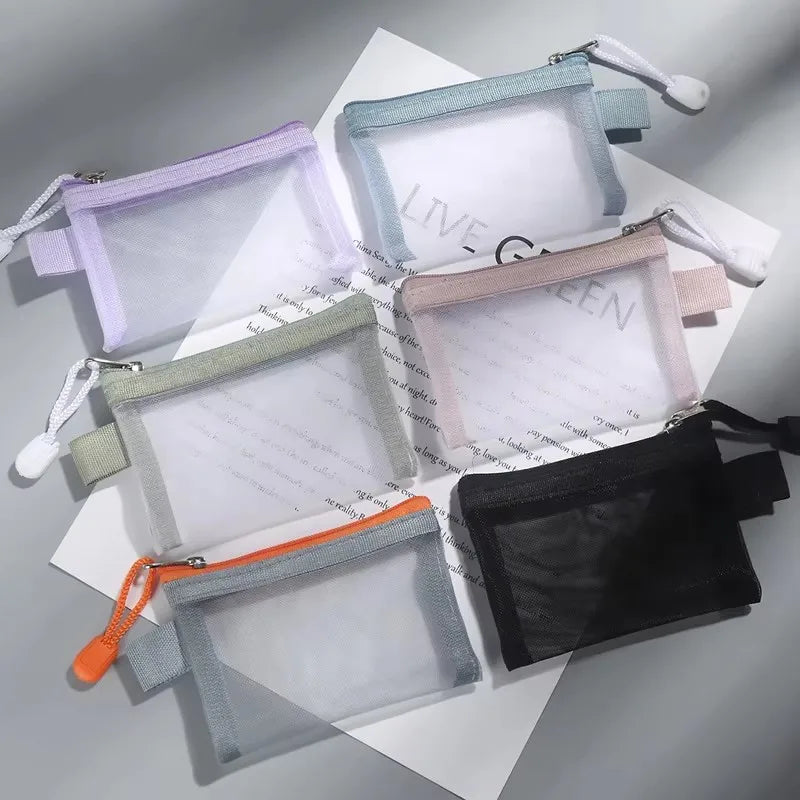 1/2pcs Storage Bags Mesh Cosmetic Bag Wallet Nylon Small Coin Purse Mini Zipper Pouch Mesh Storage Bags ID Credit Card Holder Oasis Select