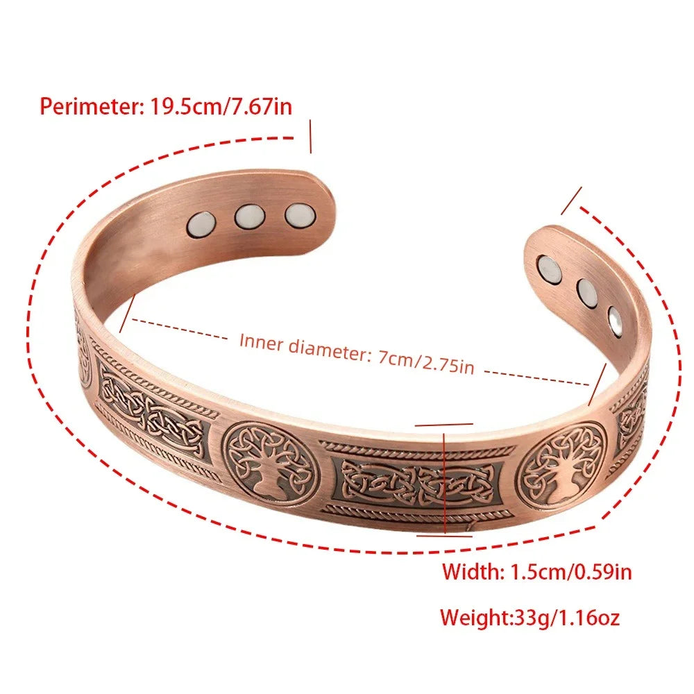 Hot selling magnet retro bracelet with life tree pattern arrangement, magnetic men's antique copper bracelet Oasis Select