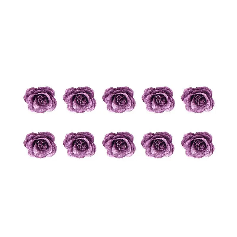 10Pcs Fairy Simulation Crystal Rose DIY Fake Flower Heads Valentine's Day Sparkling Rose Family Atmosphere Decoration Oasis Select Root pink 10Pcs