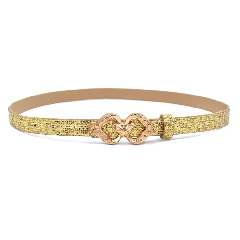 Fashion Bling Bling Sparkling Rhinestone Belt Glitter Luxury Brand Design Fox Buckle Belt Versatile PU Leather Belt Women Oasis Select Gold