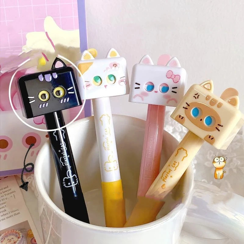 1/4Pcs Cute Cat Gel Pen 0.5mm Black Ink Smooth Ballpoint Pen Stress Relief Quick Drying Neutral Pen School Office Oasis Select random 1pcs A