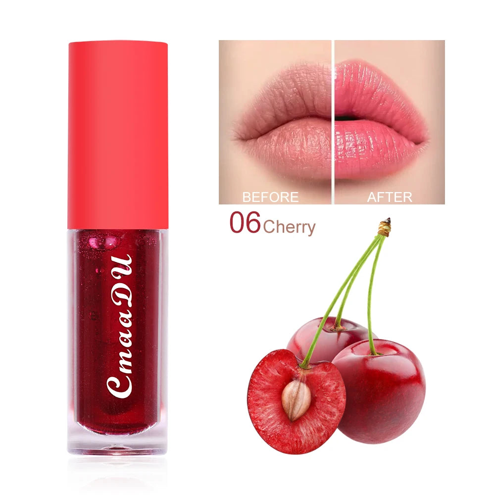 CmaaDu 1 Pcs Moisturizing Hydrating Lip Gloss Lipstick Cherry Flavor Fruit Anti-cracking Long-lasting Waterproof Lip Glaze Red Oasis Select As shown
