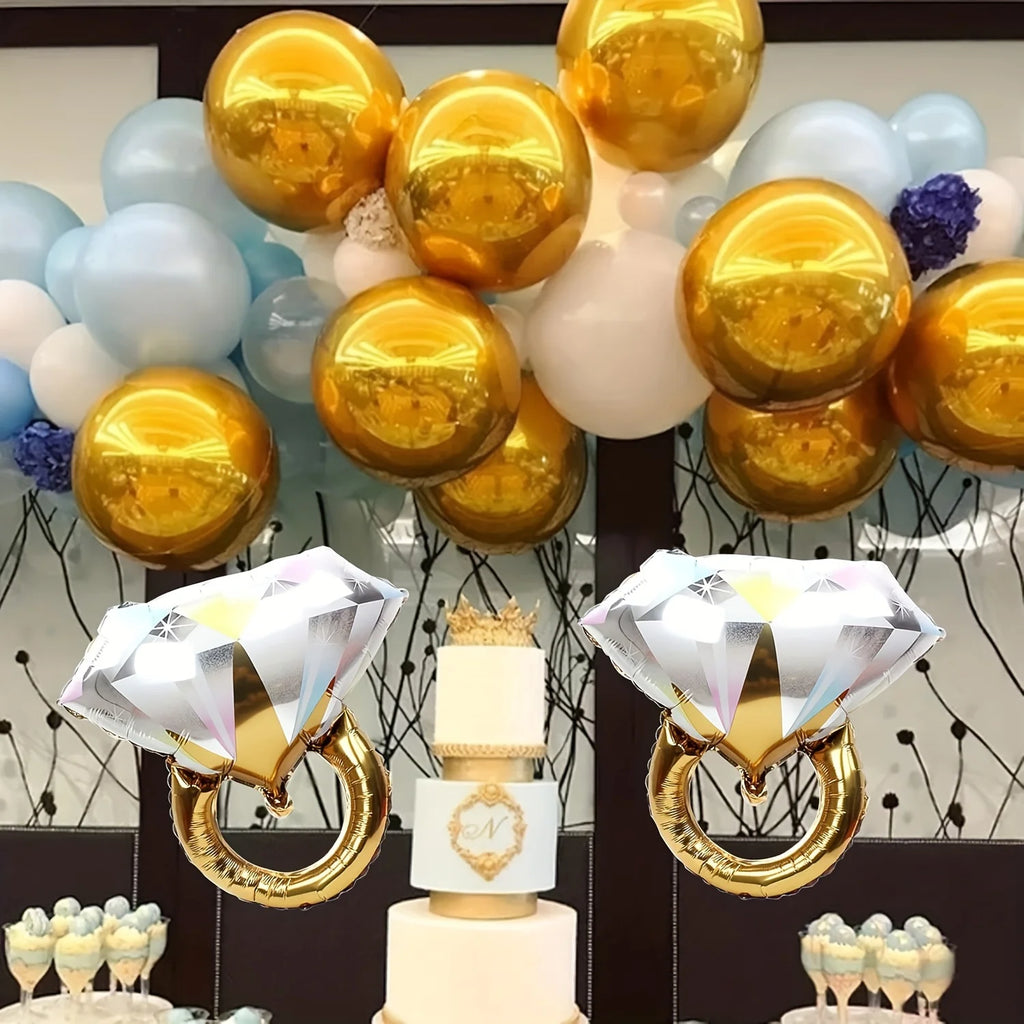 2PCS Diamond Ring Aluminum Foil Balloon - Perfect for Engagement and Wedding Parties - Self sealing, Mixed Colors Oasis Select