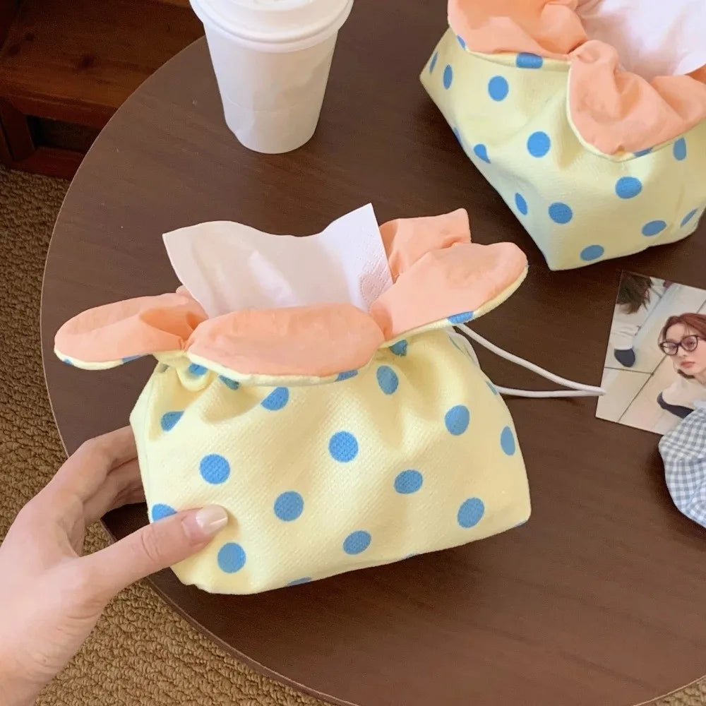 Stylish Lightweight Flower Tissue Box Multipurpose Soft Tissue Storage Bag Decorative Canvas Drawstring Tissue Box Office Oasis Select