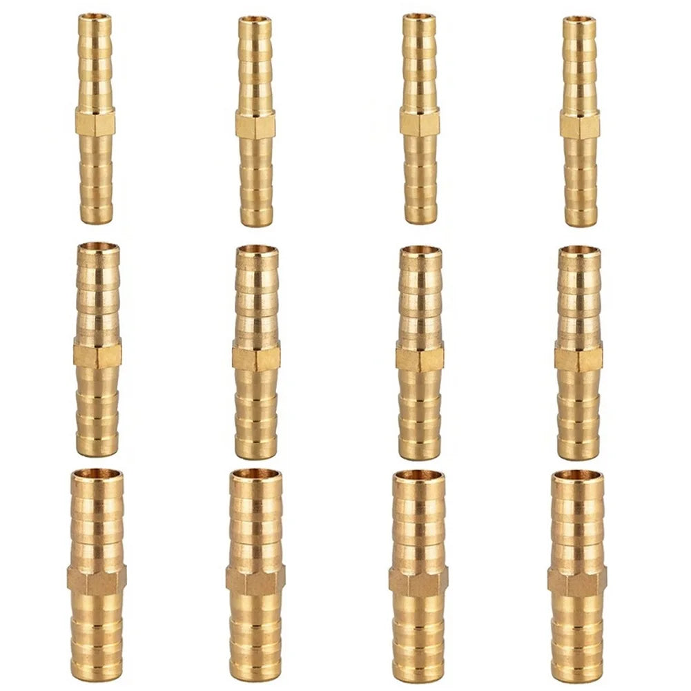 12pcs Brass Hose Connector 6/8/10mm Straight Barb Connector Reducer Adapter For Air Line Water Pipe Fuel Line Hardware Tool Oasis Select