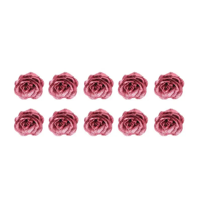 10Pcs Fairy Simulation Crystal Rose DIY Fake Flower Heads Valentine's Day Sparkling Rose Family Atmosphere Decoration Oasis Select Rouge 10Pcs