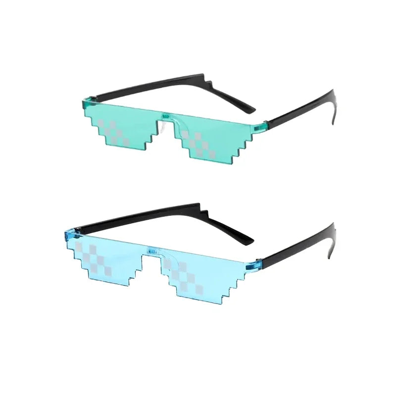 1-6PCS NEW Design Funny Mosaic Sunglasses Thug Life Sun Glasses Pixel Black Retro Gamer Robot Sunglasses Birthday Party Cosplay Oasis Select Green-Blue