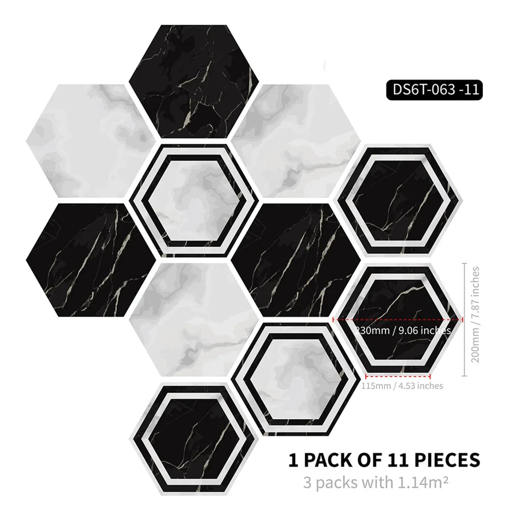Marble wood grain self-adhesive hexagonal floor stickers waterproof home decoration hexagonal art Mosaic floor stickers Oasis Select DB-6T11P-063-CM 20cm x 23cm 11pcs