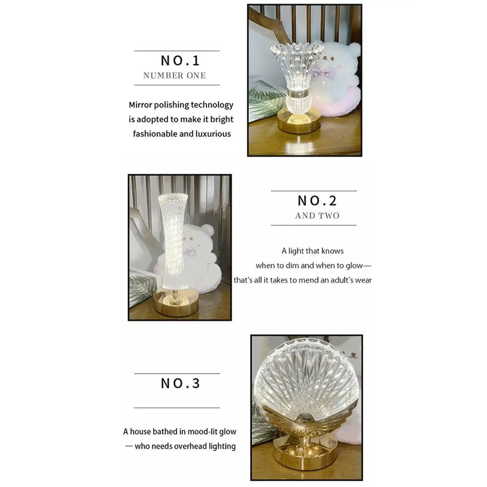 Dimmable Crystal Mushroom Table Lamp | 3-Color Touch LED Night Light LED Touch Table Lamp Oasis Select