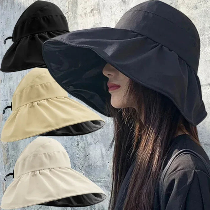 Big Brim Empty Top Sun Hat Summer Women Anti UV Large Eaves All Empty Top Hats Tidal Outdoor Foldable Riding Sport Visors Oasis Select
