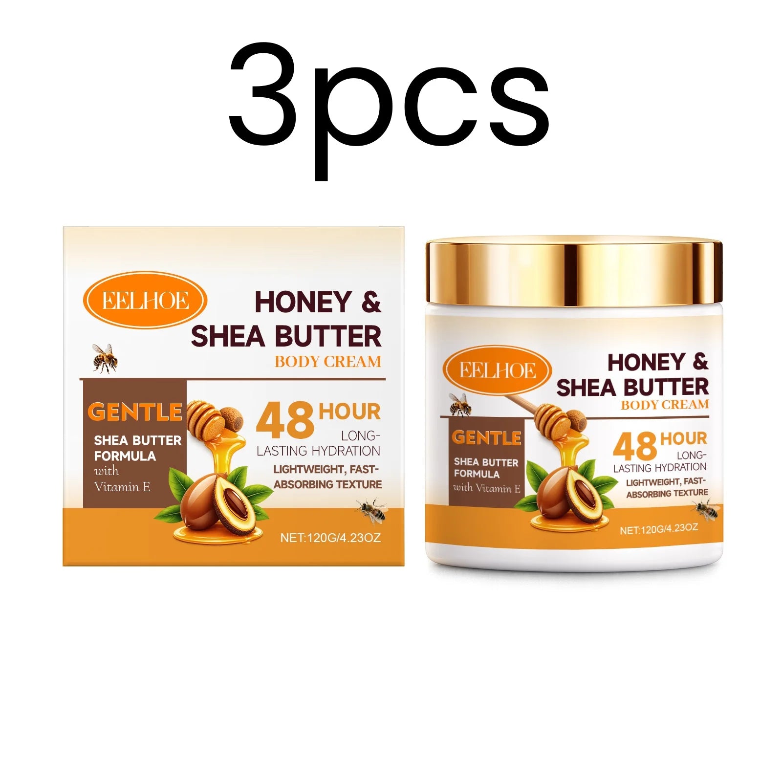 Eelhoe Honey Shea Butter Body Cream Soften Skin Nourish Refreshing Lightweight Gentle Formula Deep Moisturizing Body Lotion 120g Oasis Select 3pcs