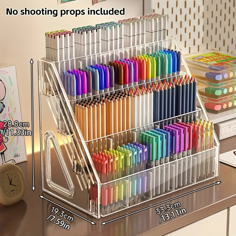 Large Capacity Acrylic Marker Holder Pen Storage Box Desktop Organizer with Compartments for Paintbrushes Pencils Art Supplies Oasis Select 4 floor