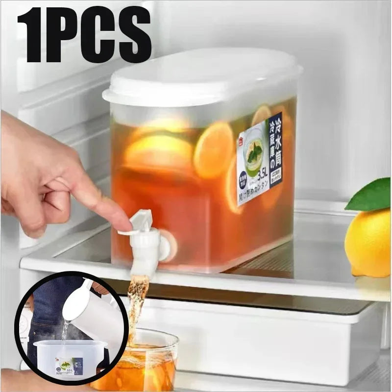 Large Capacity Cold Kettle 3.5L Cold Water Pitcher with Faucet In Refrigerator Iced Beverage Dispenser Refrigerator and Spigot Oasis Select white-1pcs