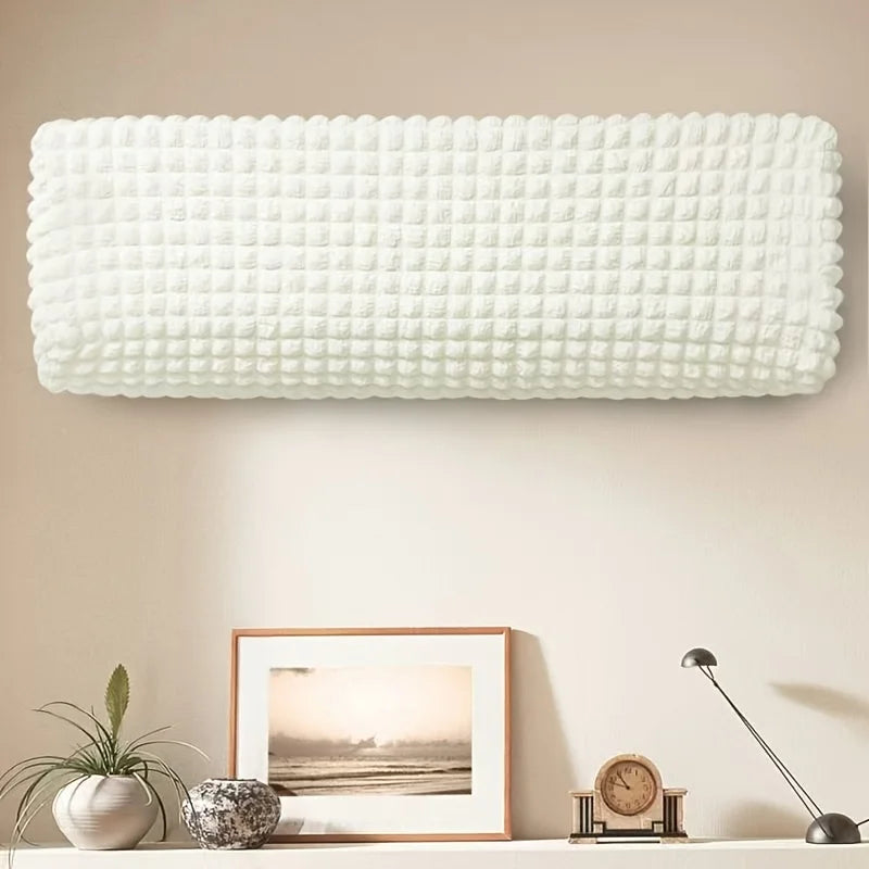 1pc All-Inclusive Wall Air Conditioner Dust Cover Washable Checkered Elastic Fabric Air Conditioner Cover Wear-Resistant Home Oasis Select WHITE