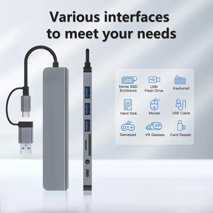 GGBEE 8-in-2 USB-C Hub – 4 USB Ports & SD Card Reader USB-C Hub Oasis Select