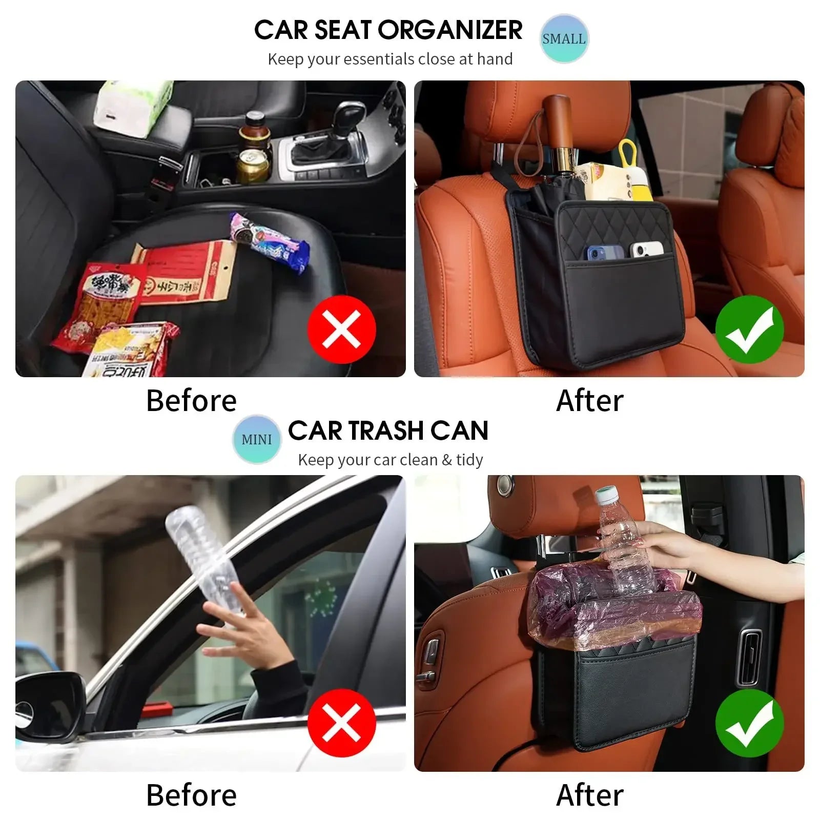 Multi-functional car seat back storage bag Leather storage bag Garbage bag Storage bag Garbage can storage for most models Oasis Select
