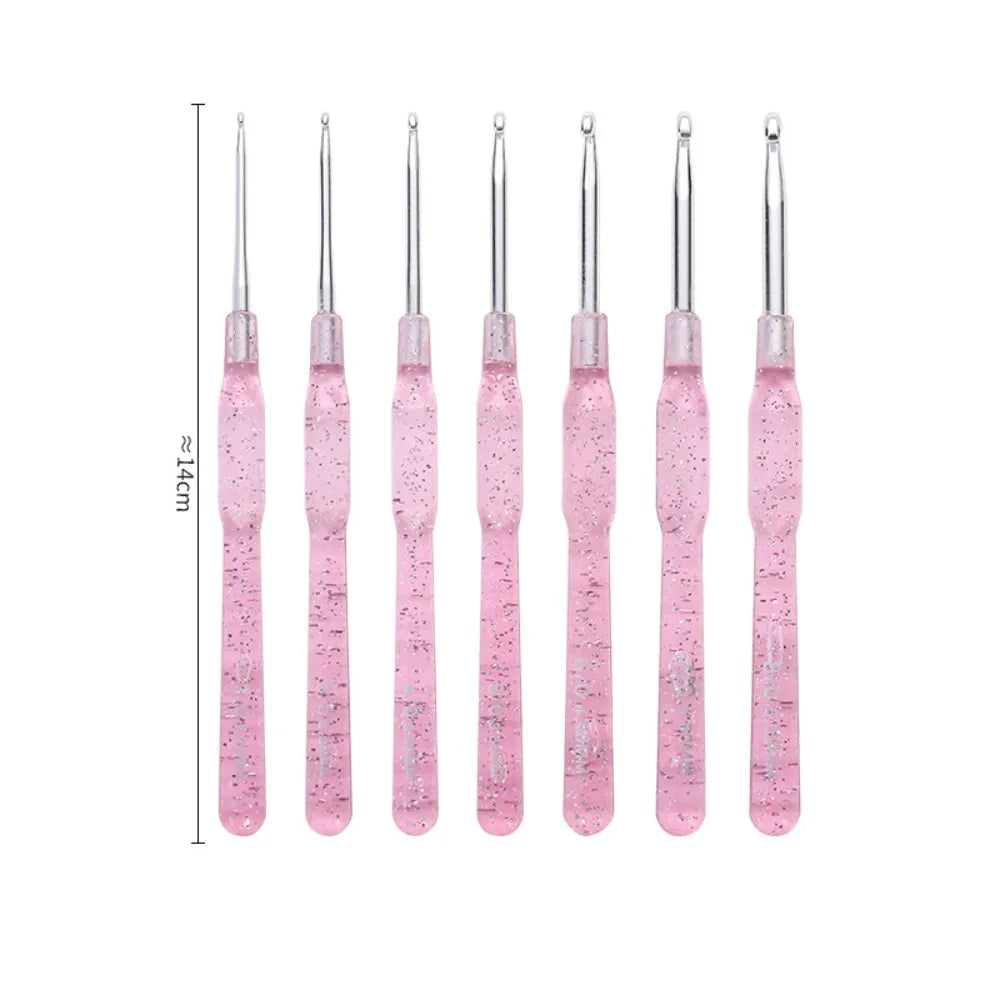 7PCS Aluminum Crochet Hooks Set 2.0-5.0mm Hand-made DIY Knitting Tools Single-headed Colorful Clear Handles Knitting Crochet Oasis Select Pink 7PCS
