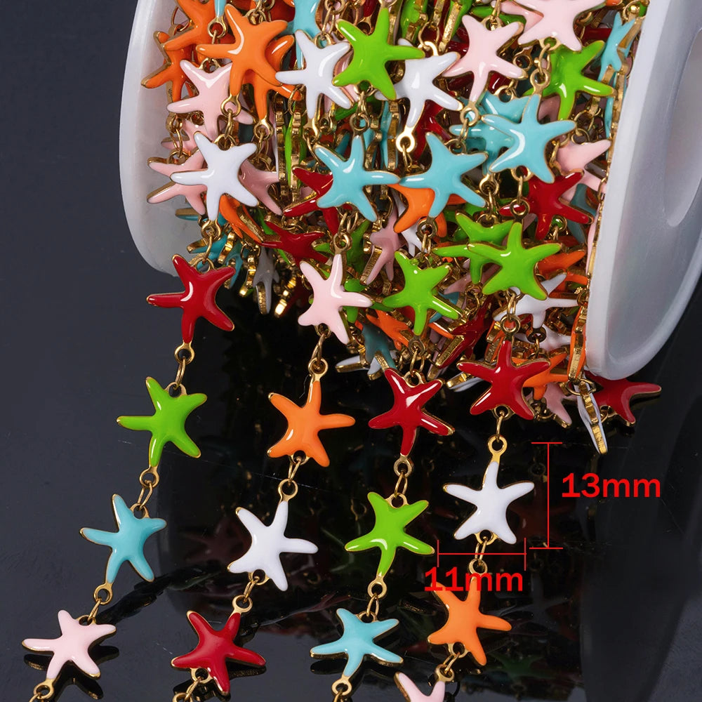 1m Stainless Steels Ocean Animal Oil Drip Chain Enamel Link for Women DIY Crafting Bracelet Jewelry Making Supplies Findings Oasis Select Gold Starfish