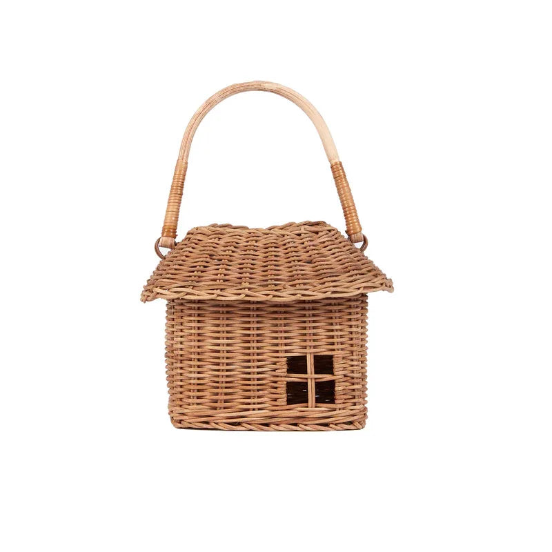 Ins Style Rattan Small House Storage Basket Outgoing Toys Handbag Woven Small Flower Basket Children's Shooting Props Oasis Select S 20.5x20.5x28CM