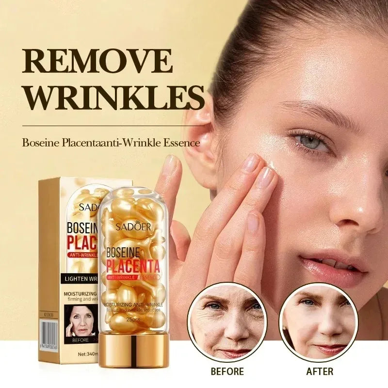 SADOER 25-Pack Placenta Capsule Facial Essence | Brightening Serum Facial Capsule Essence Oasis Select YELLOW