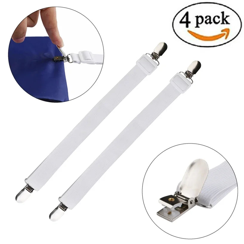 4pcs Adjustable Bed Sheet Fasteners Straps Elastic Mattress Cover Corner Holder Clip Grippers Suspender Cord Hook Loop Clasps Oasis Select