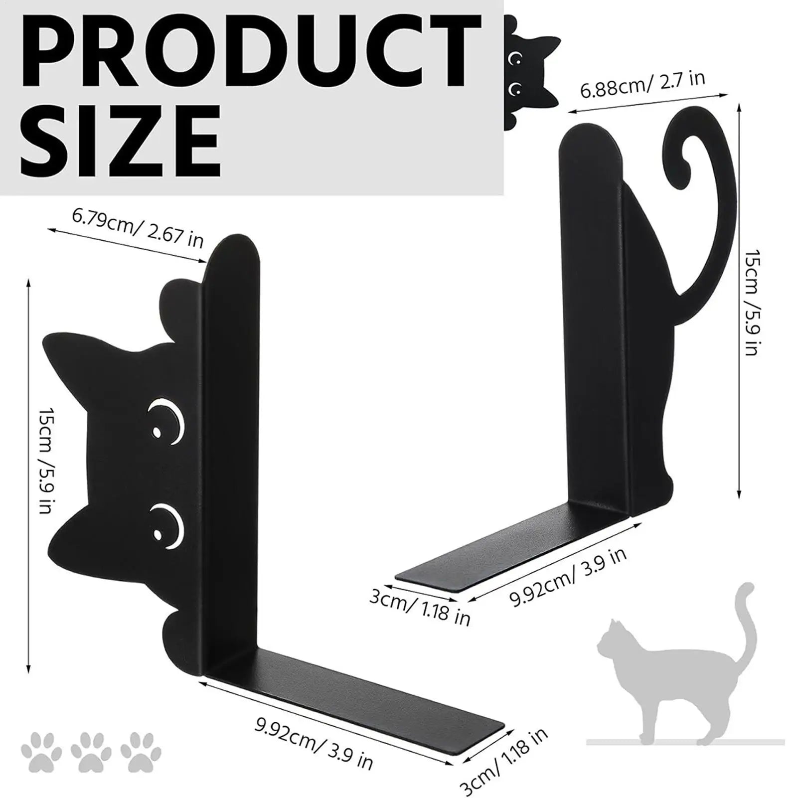 Cat Bookends 2Pcs Cat Book Ends Heavy Book Stand Shelf Book rack Iron Bookends Stand Organizer Book Home Desktop Decor Oasis Select