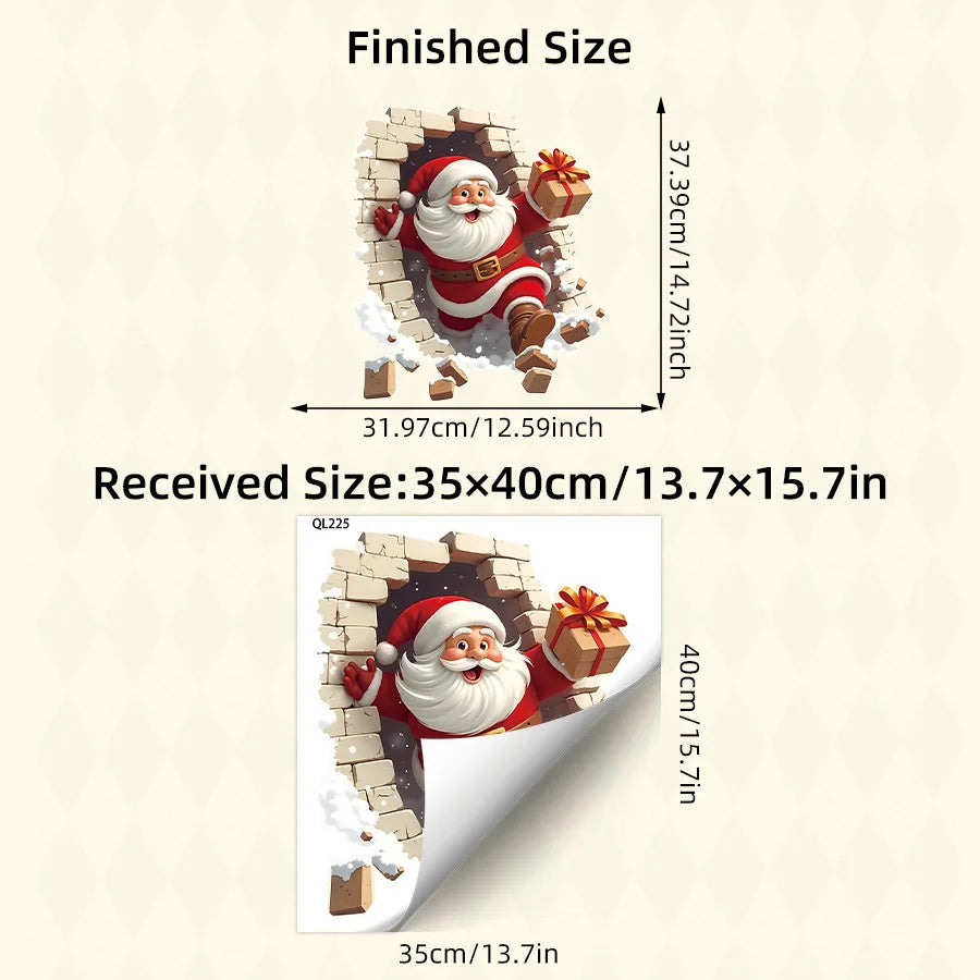HS1787Q Three-dimensional Wall-breaking Effect Santa Claus in The Snow Gift Self-adhesive Wall Sticker for Holiday Decoration Oasis Select QL225-35x40CM