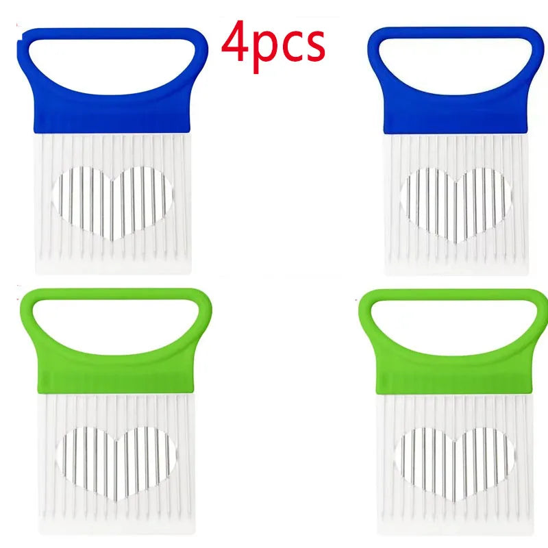 1- Stainless Steel Onion Holder Slicer Needle Fork Vegetable Fruit