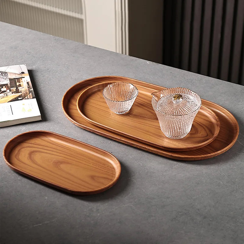 3pcs Large Tray Set, Snack Plate, Tea Cup Plate, Faux Wood Grain and Modern Style Design, Stackable, Reusable Plastic Trays Oasis Select