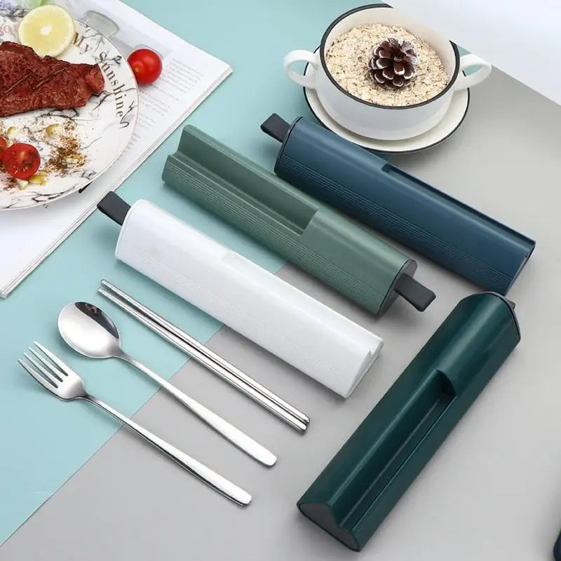 Travel Utensils Set made of 304 Stainless Steel; Reusable Flatware for Camping; Includes Spoon, Fork, Chopsticks, and Case Oasis Select