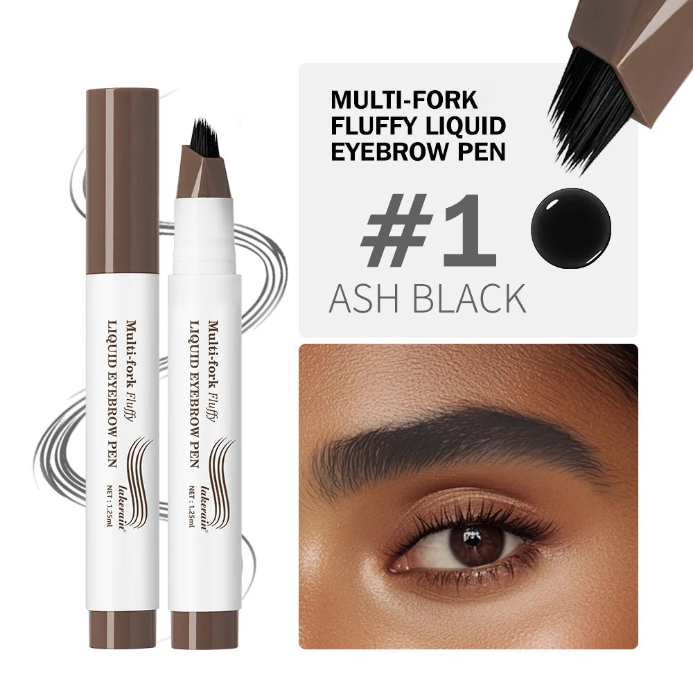 Long Lasting 4D Eyebrow Pen Multi Forks Liquid Pen Tip Fine Sketch Liquid Tattoo Brow Waterproof Precise Makeup Oasis Select 1Ash Black