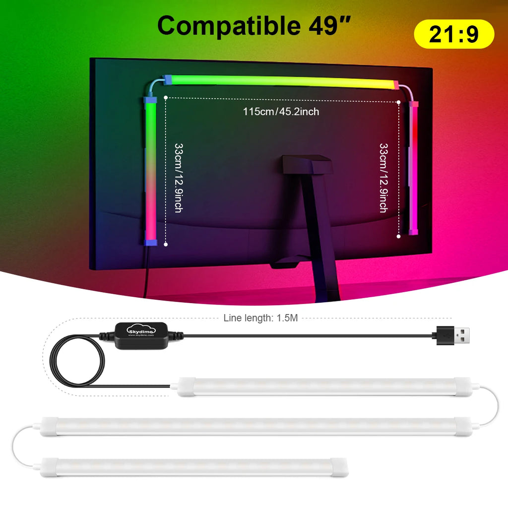 RGBIC LED Strip Light PC Backlight Sync with Computer Display App Control USB Ambient Light for Windows/iOS Systems Oasis Select For 49 inch monitor