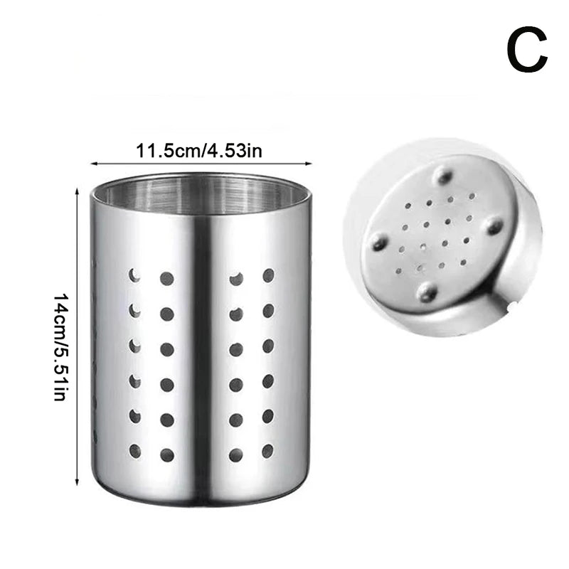 Stainless Steel Cutlery Holder Kitchen Storage Basket - Spoon Fork Chopsticks Organizer Container Drainer for Home Organization Oasis Select C