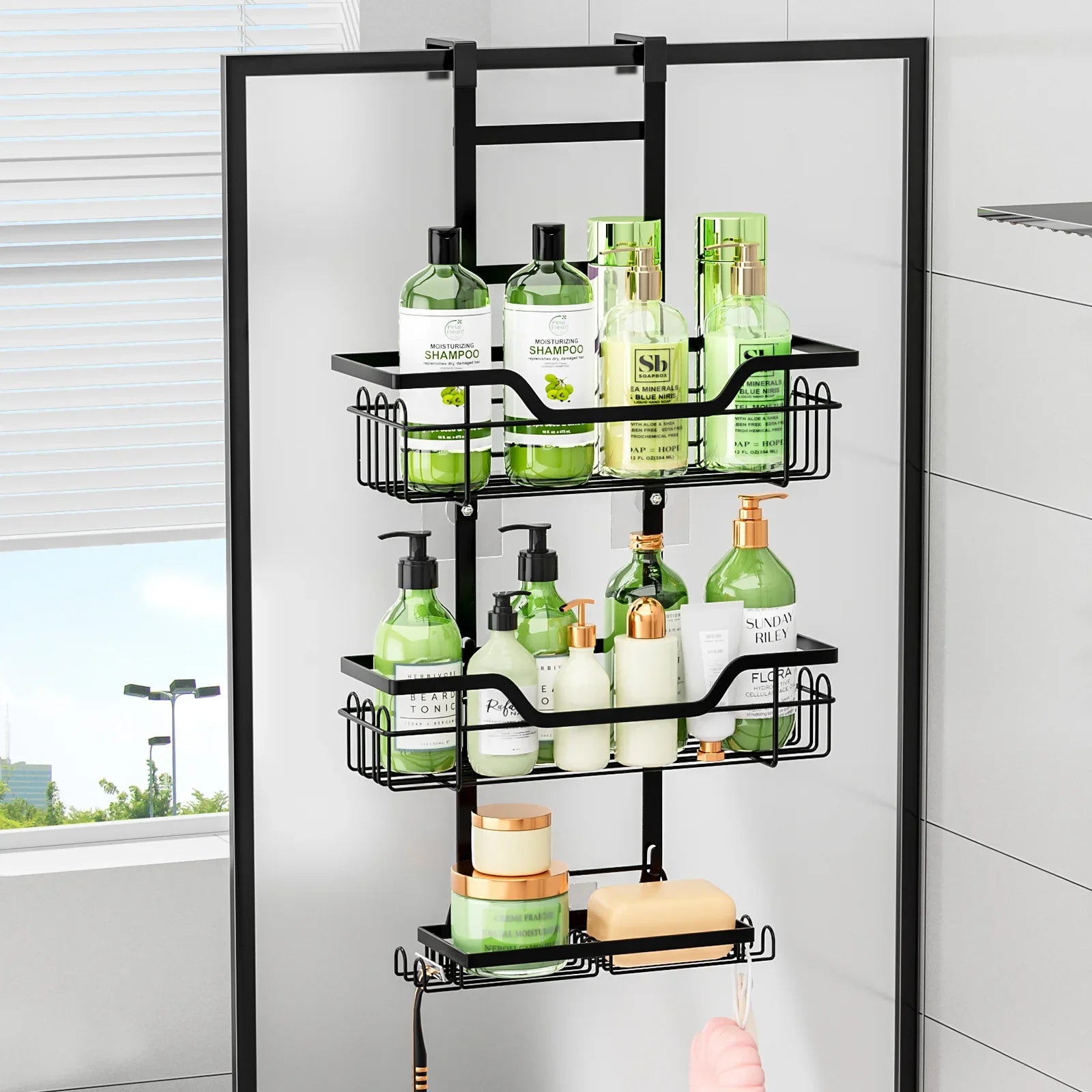 No punching bathroom rack, door rear rack, wall hanging layered hanging basket shelf, toilet shower room storage rack Oasis Select
