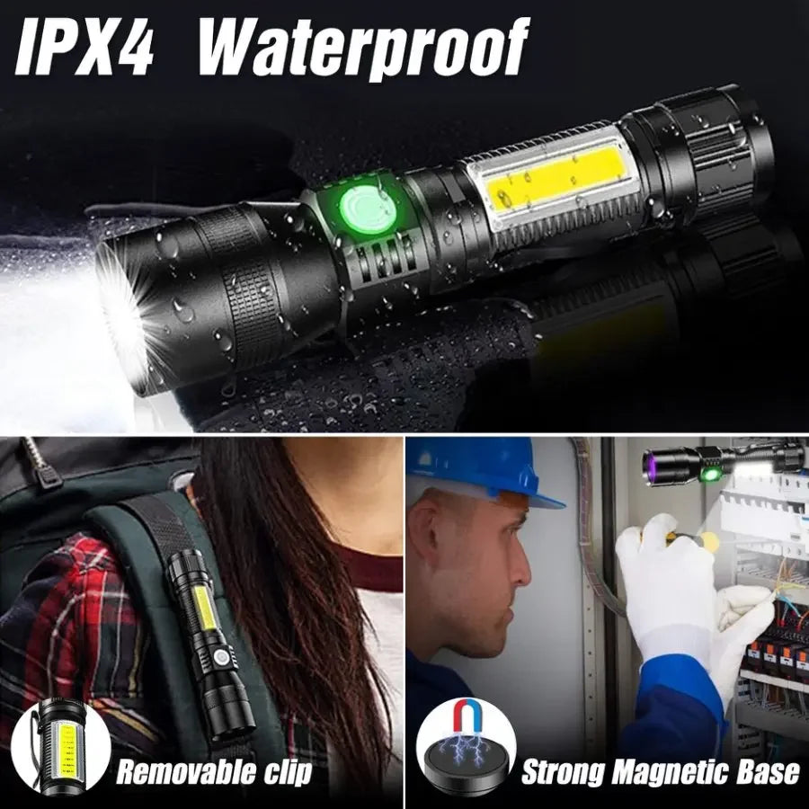 Multifunctional USB Rechargeable 7 Lighting Modes Flashlight Red/White/UV Light LED Super Bright Torch Magnetic Work Light 1 PC Oasis Select